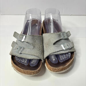 Birkenstock Gray Suede Sandals 39‎ Womens Slides Slip on Shoes Leather Buckles *